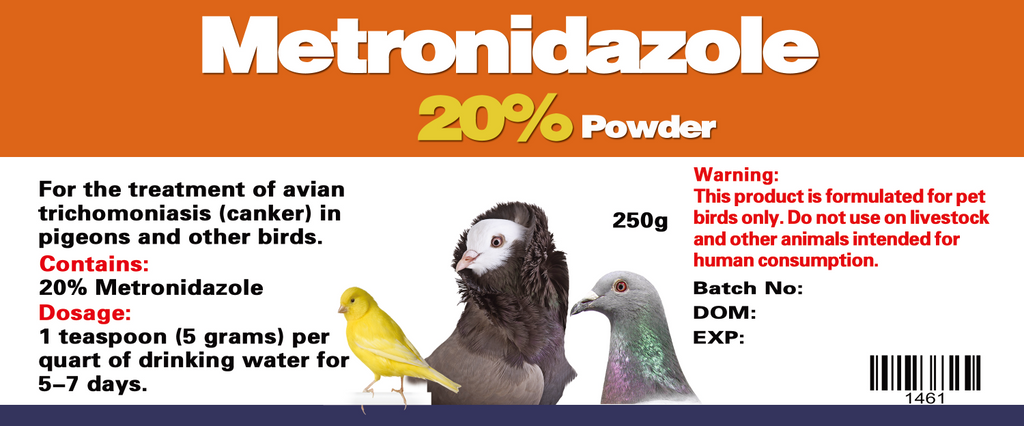 Metronidazole 20% Powder Avian Canker and Giardia Bird Treatment