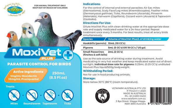 Vetafarm MoxiVet Plus Complete Bird Parasite Control for Mites and Worms